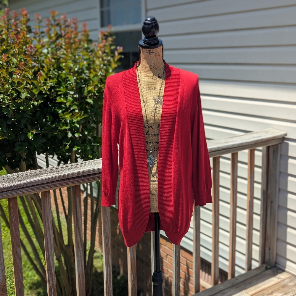 89th & Madison Red Lightweight Sweater Cardigan